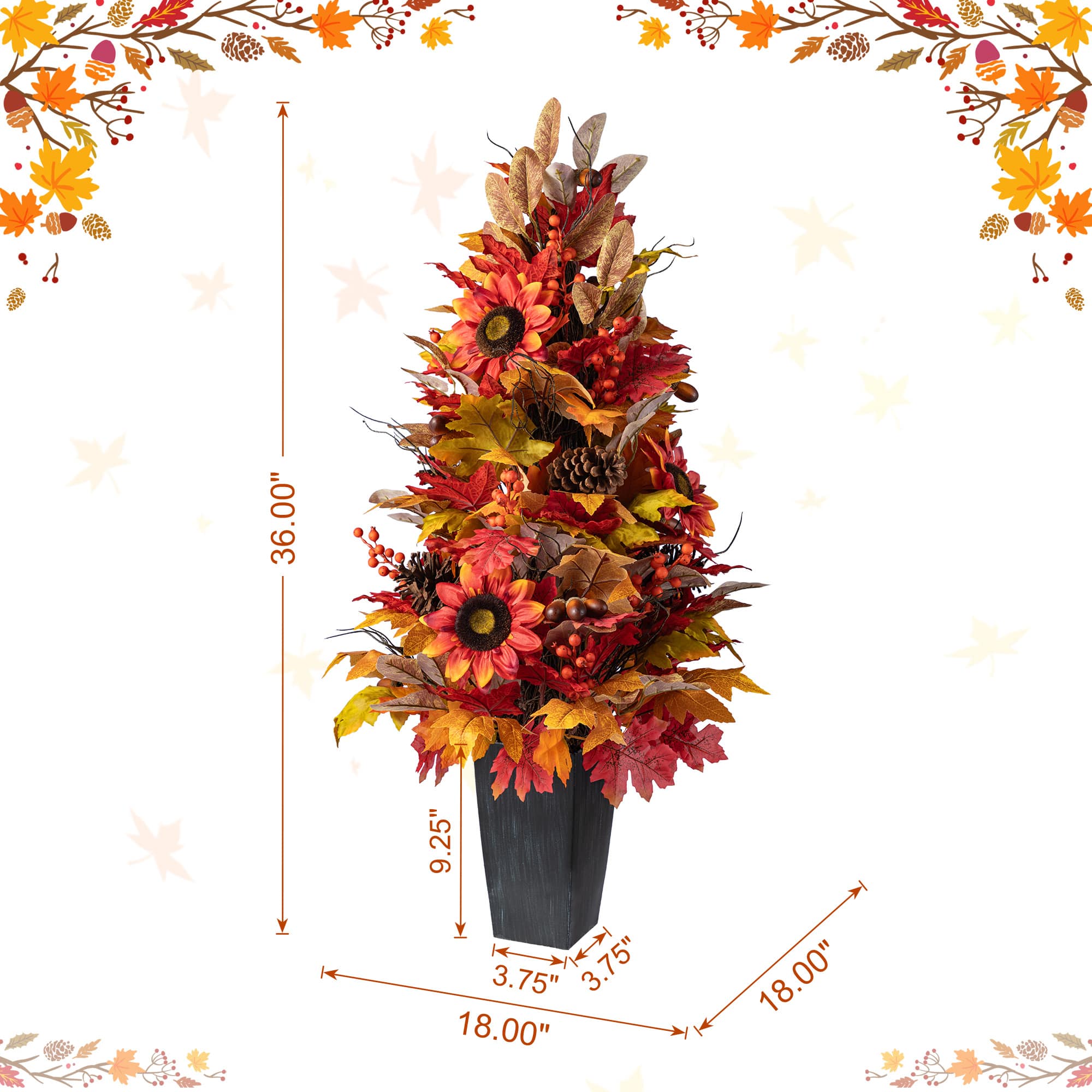 Glitzhome® 36" Fall Sunflower, Pinecone and Berry Porch Tree